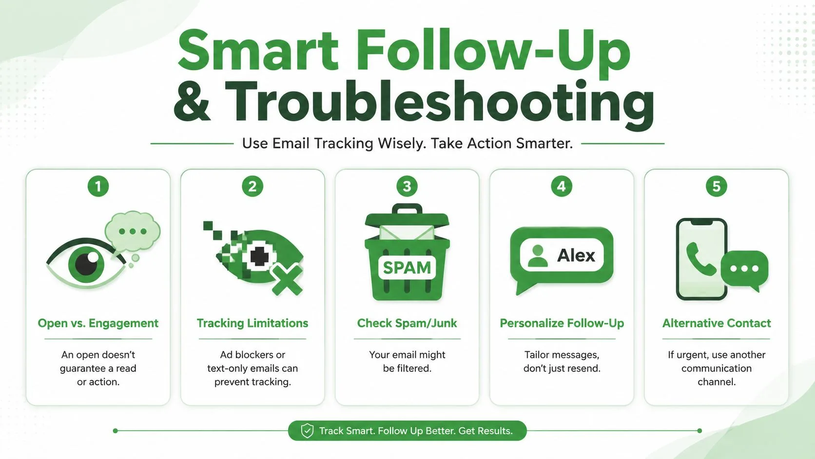 An infographic titled Smart Follow-Up and Troubleshooting detailing five tips for managing professional email communication effectively.
