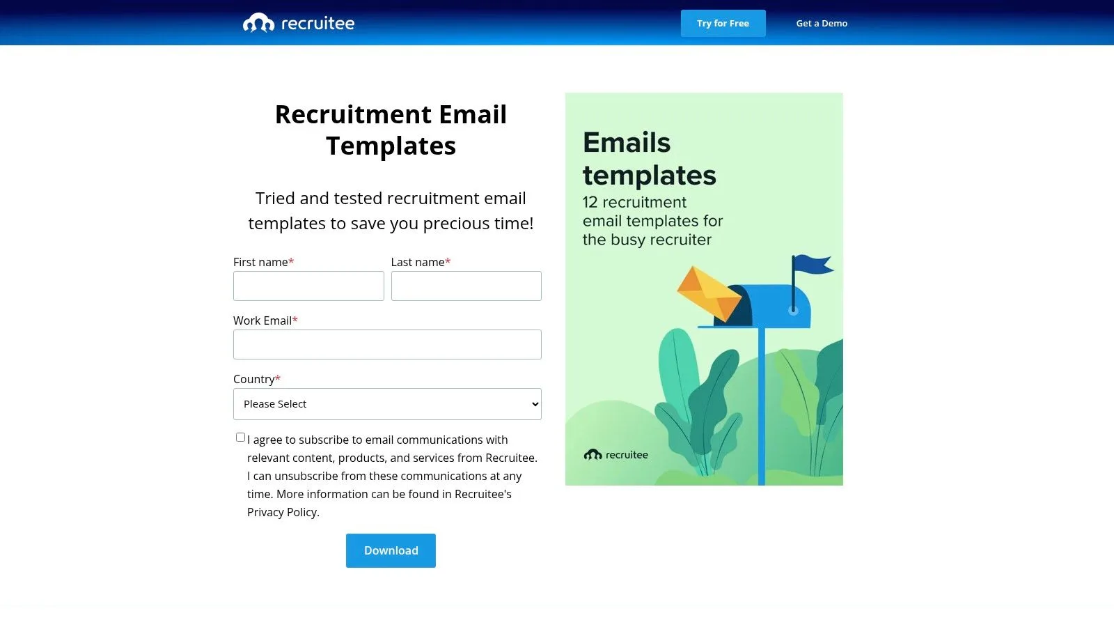 Recruitee (Tellent) – 採用メールテンプレート電子書籍 + 組み込みテンプレート